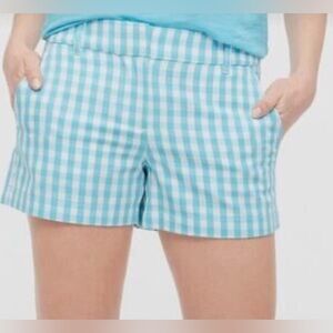 J. Crew Light Turquoise Blue and White Checkered Gingham 3.5” Shorts, Size 6